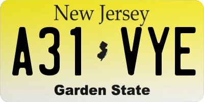 NJ license plate A31VYE