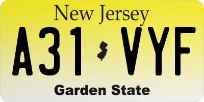 NJ license plate A31VYF