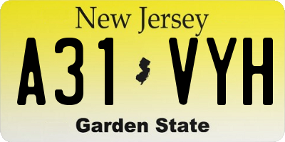 NJ license plate A31VYH