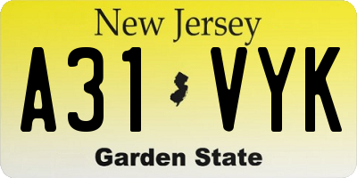 NJ license plate A31VYK
