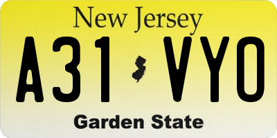 NJ license plate A31VYO