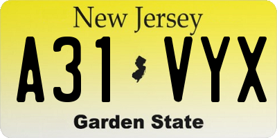 NJ license plate A31VYX