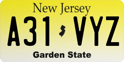NJ license plate A31VYZ