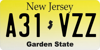 NJ license plate A31VZZ