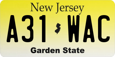 NJ license plate A31WAC