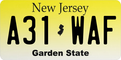 NJ license plate A31WAF