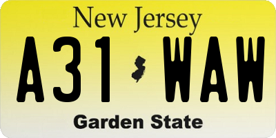 NJ license plate A31WAW
