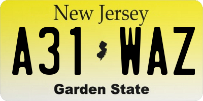 NJ license plate A31WAZ