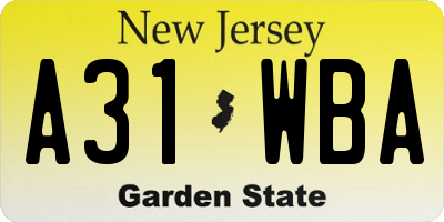 NJ license plate A31WBA