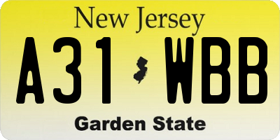 NJ license plate A31WBB