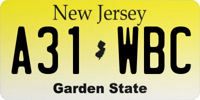 NJ license plate A31WBC