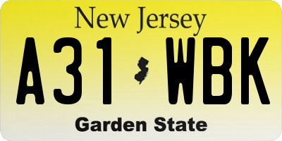 NJ license plate A31WBK