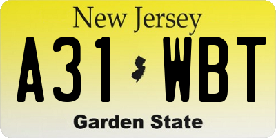 NJ license plate A31WBT