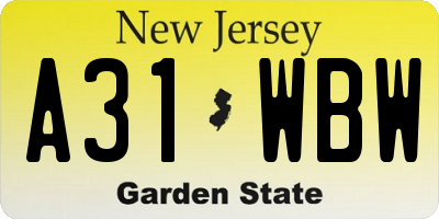 NJ license plate A31WBW