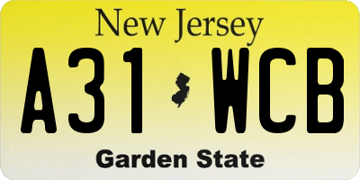 NJ license plate A31WCB
