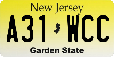 NJ license plate A31WCC