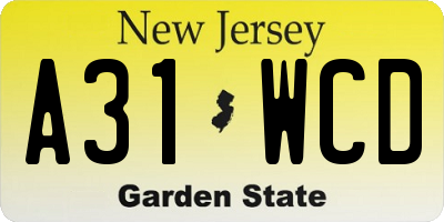 NJ license plate A31WCD