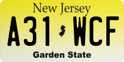 NJ license plate A31WCF
