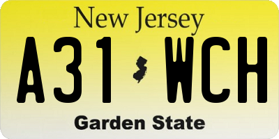 NJ license plate A31WCH