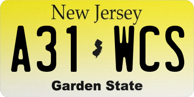NJ license plate A31WCS