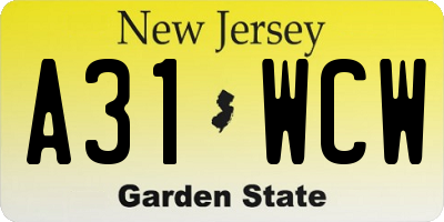 NJ license plate A31WCW