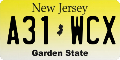 NJ license plate A31WCX