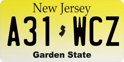 NJ license plate A31WCZ