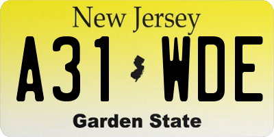 NJ license plate A31WDE