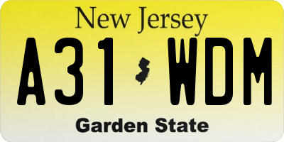 NJ license plate A31WDM