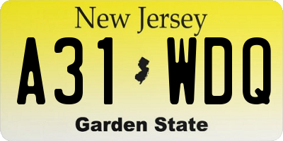 NJ license plate A31WDQ