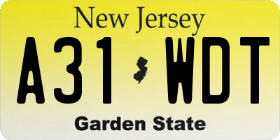 NJ license plate A31WDT