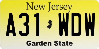 NJ license plate A31WDW