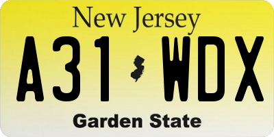 NJ license plate A31WDX