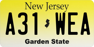 NJ license plate A31WEA