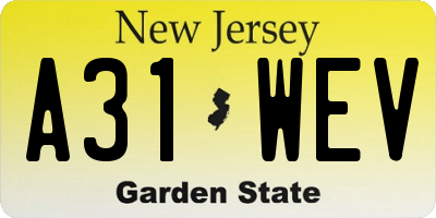 NJ license plate A31WEV