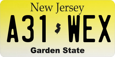NJ license plate A31WEX