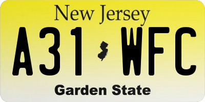 NJ license plate A31WFC