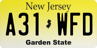 NJ license plate A31WFD