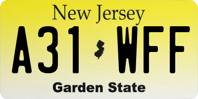 NJ license plate A31WFF
