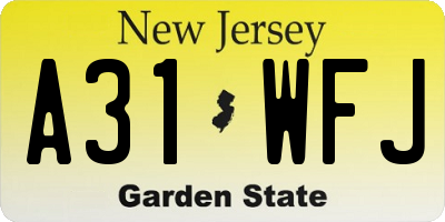NJ license plate A31WFJ