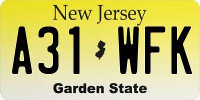 NJ license plate A31WFK