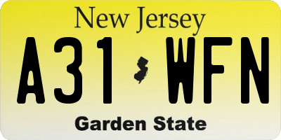 NJ license plate A31WFN