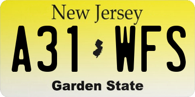 NJ license plate A31WFS