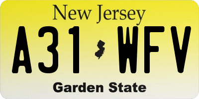 NJ license plate A31WFV