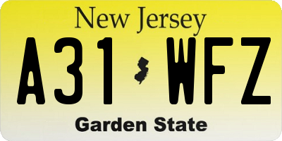 NJ license plate A31WFZ