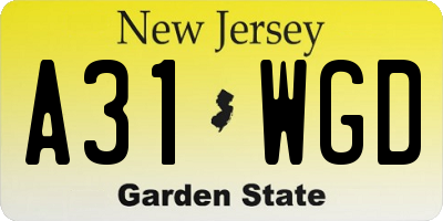 NJ license plate A31WGD