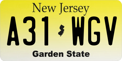 NJ license plate A31WGV