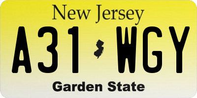 NJ license plate A31WGY