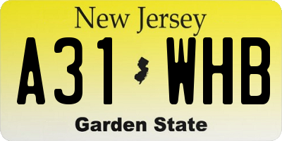 NJ license plate A31WHB