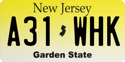 NJ license plate A31WHK